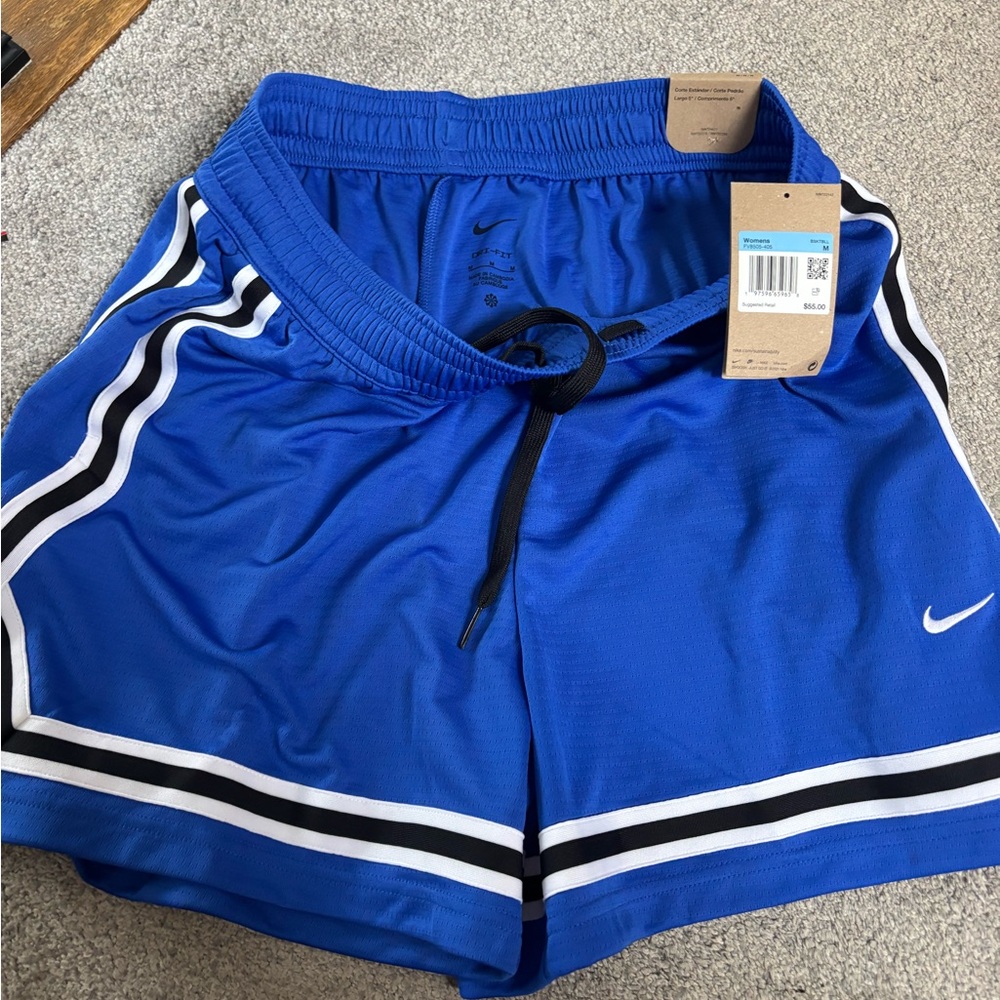 Nike Women's Blue Shorts with Black and White Stripes
